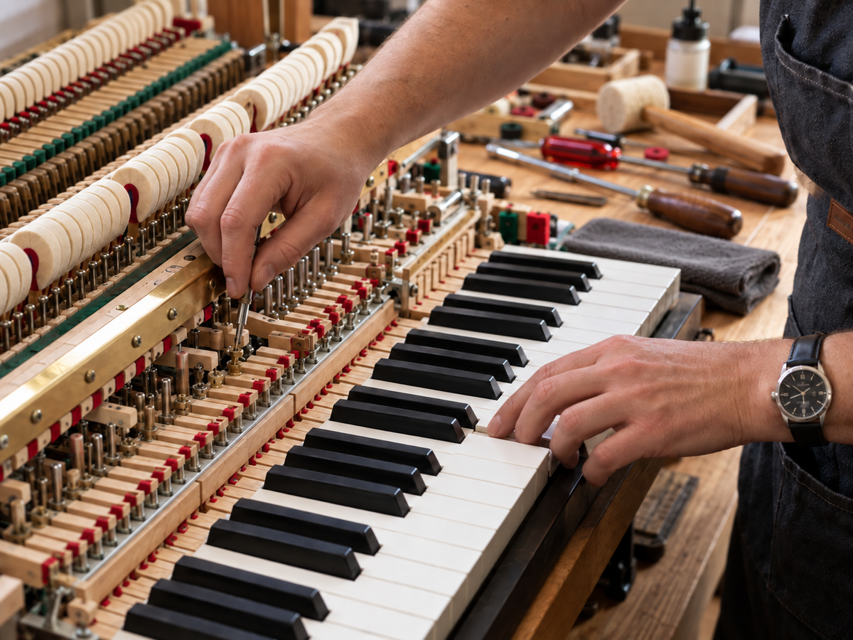Acoustic piano keyboard detail for technical piano preparation